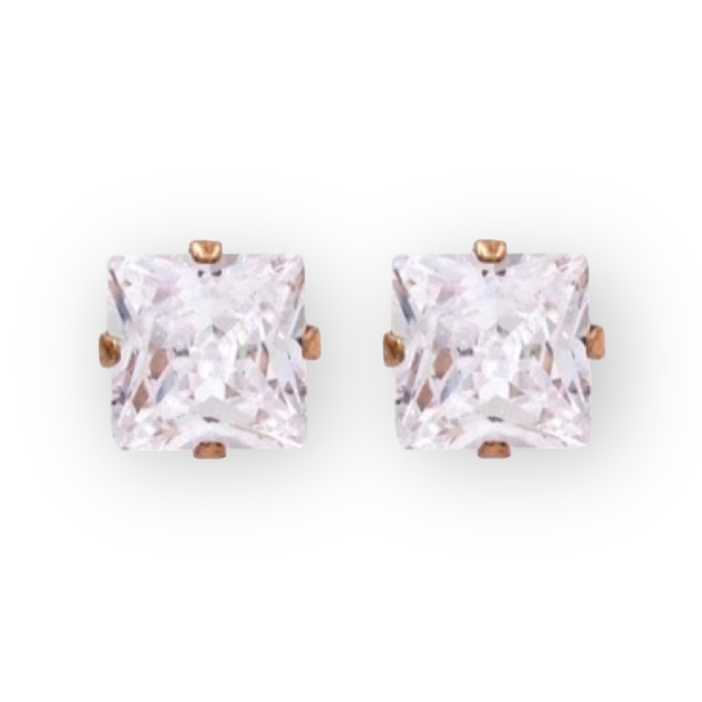 new ✦ White Sapphire Princess Cut Set of 3 Earrings ✦ Rose Gold 925 SS 18K GP ✦ - Picture 7 of 14